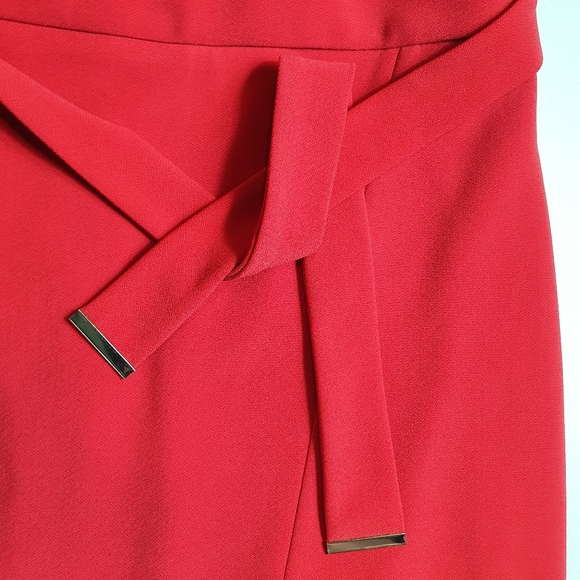 NWOT Portmans red skirt size 12  midi pencil skirt belted office corporate slit - Picture 6 of 6